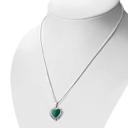 Green Agate Heart Ethnic Silver Pendant, p696