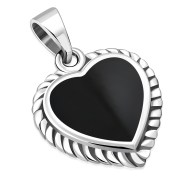 Black Onyx Heart Ethnic Silver Pendant, p696