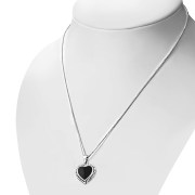 Black Onyx Heart Ethnic Silver Pendant, p696