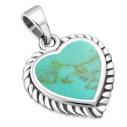 Turquoise Heart Ethnic Silver Pendant, p696