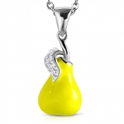 Stainless Steel 2-tone Semi Pave-Set Crystal Pear Fruit Charm Pendant w/ Clear CZ - PBL412