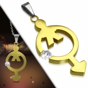 Gold Color Plated Stainless Steel 2-tone Male Gender Symbol Charm Pendant w/ Clear CZ - PBL525