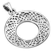 Large Celtic Knot Round Silver Pendant, pn537