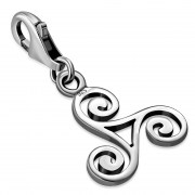 Triskele Triple Spiral Silver Charm, fit European Bracelet, pnd1