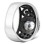 Engraved Style Ethnic Silver Ring set w Clear CZ, r2