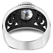 Engraved Style Ethnic Silver Ring set w Clear CZ, r2