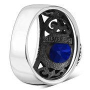 Engraved Style Silver Ring w Blue Sapphire CZ, r2