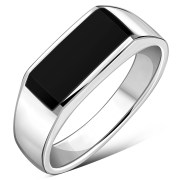 Simple Black Onyx Silver Ring, r007