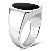 Black Onyx Men's Silver Ring, r34