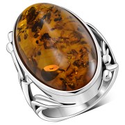 Baltic Amber Petals Split Shank Ethnic Silver Ring, r057