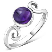 Delicate Silver Spiral Ring, set w Amethyst, r70