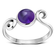 Delicate Silver Spiral Ring, set w Amethyst, r70