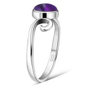 Delicate Silver Spiral Ring, set w Amethyst, r70