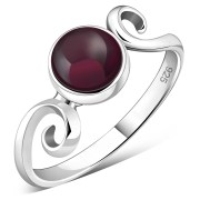 Delicate Silver Spiral Ring, set w Garnet, r70