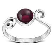 Delicate Silver Spiral Ring, set w Garnet, r70