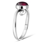 Delicate Silver Spiral Ring, set w Garnet, r70