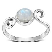 Delicate Silver Spiral Ring, w Rainbow Moonstone, r70