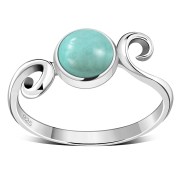 Delicate Silver Spiral Ring set w/ Turquoise, r70
