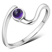Amethyst Genuine Stone Twisted Silver Ring, r74