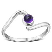 Amethyst Genuine Stone Twisted Silver Ring, r74