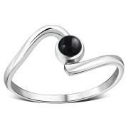 Black Onyx Twisted Silver Ring, r74