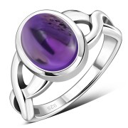 Amethyst Stone Celtic Knot Silver Ring, r103