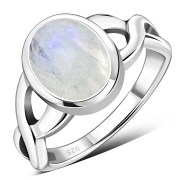 Rainbow Moonstone Celtic Knot Silver Ring, r103