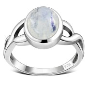 Rainbow Moonstone Celtic Knot Silver Ring, r103