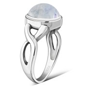 Rainbow Moonstone Celtic Knot Silver Ring, r103