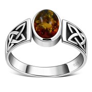 Celtic Amber Stone Silver Band Ring, r111