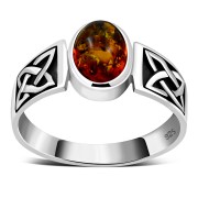 Celtic Amber Stone Silver Band Ring, r111