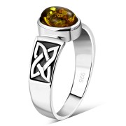 Celtic Amber Stone Silver Band Ring, r111