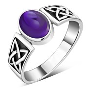 Celtic Amethyst Stone Silver Ring, r111