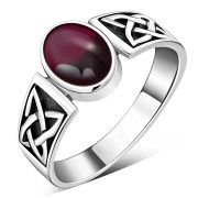 Celtic Garnet Stone Silver Band Ring, r111