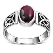 Celtic Garnet Stone Silver Band Ring, r111