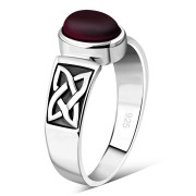 Celtic Garnet Stone Silver Band Ring, r111