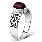 Celtic Garnet Stone Silver Band Ring, r111