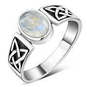 Celtic Rainbow Moonstone Silver Ring, r111