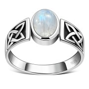 Celtic Rainbow Moonstone Silver Ring, r111