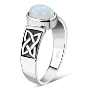 Celtic Rainbow Moonstone Silver Ring, r111