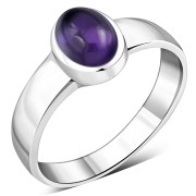 Simple Band Amethyst Stone Silver Ring (R160AT)