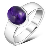 Simple Band Amethyst Stone Silver Ring (R160AT)