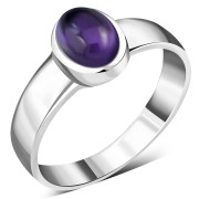 Simple Band Amethyst Stone Silver Ring (R160AT)