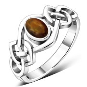 Baltic Amber Cabochon Celtic Knot Silver Ring, r264