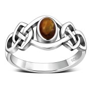 Baltic Amber Cabochon Celtic Knot Silver Ring, r264