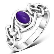 Amethyst Cabochon Celtic Knot Silver Ring, r264