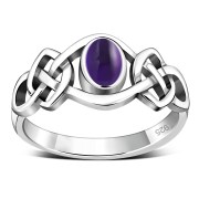 Amethyst Cabochon Celtic Knot Silver Ring, r264