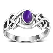 Amethyst Cabochon Celtic Knot Silver Ring, r264