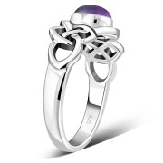 Amethyst Cabochon Celtic Knot Silver Ring, r264