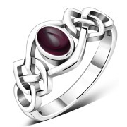 Garnet Cab Celtic Knot Silver Ring, r264